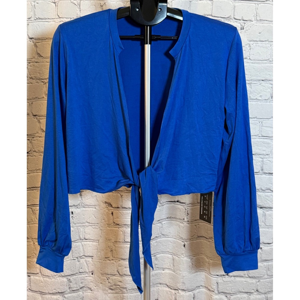LovelyWholesale Royal Blue Tie Front Cropped Cardigan Puff Sleeve Top Large NWT